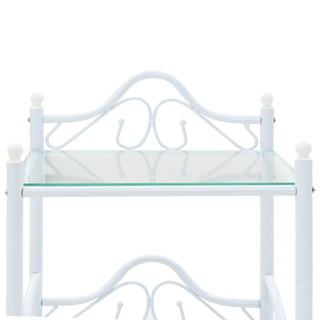 Comodini Set 2 pz Acciaio e Vetro Temperato 45x30,5x60cm Bianco